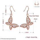 Rose Gold Platinum Plated  Earrings AAA Zirconia Fish Hook Butterfly .52 L230