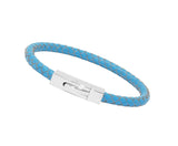 Unisex Men's Genuine  Leather Stainless Steel Magnetic Clasp Bracelet Light Blue