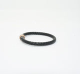 Unisex Genuine Leather Stainless Steel Magnetic Clasp Bracelet Black 8" Inches