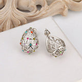 Rose Gold Platinum Plated  Earrings Stud AAA Zirconia Push Back .56" L312