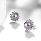 Platinum Plated Purple Fuchsia Earrings Stud Synthetic Pearl Push Back l165