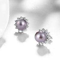Platinum Plated Purple Fuchsia Earrings Stud Synthetic Pearl Push Back l165