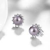 Platinum Plated Purple Fuchsia Earrings Stud Synthetic Pearl Push Back l165