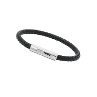 Unisex Genuine Leather Stainless Steel Magnetic Clasp Bracelet Black 8" Inches