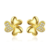 Rose Gold Plated Earrings Stud AAA Zirconia Push Back Hearts .44" L269