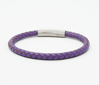 Unisex Men's Genuine  Leather Stainless Steel Magnetic Clasp Bracelet Purple