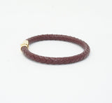 Unisex Men's Genuine Leather Stainless Steel Magnetic Clasp Bracelet Burgundy