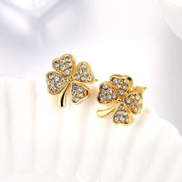 Rose Gold Platinum Plated  Earrings Stud AAA Zirconia Push Back Clover .48" L251