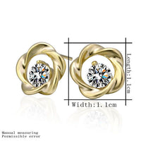 Rose Gold Platinum Plated Earrings Stud AAA Zirconia Push Back Rose .44" L283