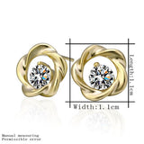 Rose Gold Platinum Plated Earrings Stud AAA Zirconia Push Back Rose .44" L283