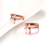 Rose Gold Platinum Plated Earrings AAA Zirconia Latch Back Cross .4" L274