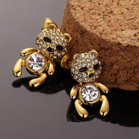 Rose Gold Platinum Plated Black Earrings AAA Zirconia Push Back Bear .44" L320
