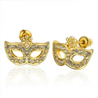 Rose Gold Plated Earrings Zirconia Push Back Mask .68" L257