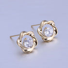 Rose Gold Platinum Plated Earrings Stud AAA Zirconia Push Back Rose .44" L283