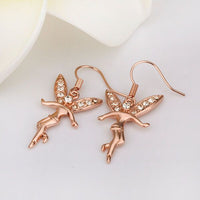 Rose Gold Platinum Plated Earrings Zirconia Fish Hook Tinkerbell Fairy .64" L305