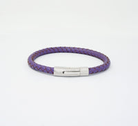 Unisex Men's Genuine  Leather Stainless Steel Magnetic Clasp Bracelet Purple