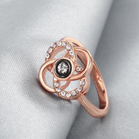 Rose Gold Platinum  Plated Fashion Ring Black AAA Zirconia Women Flower B293