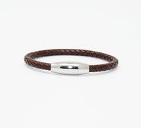 Unisex Men's Genuine Leather Stainless Steel Magnetic Clasp Bracelet Brown