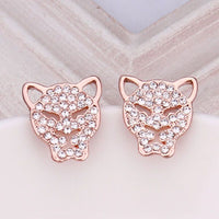 Rose Gold Platinum Plated  Earrings Stud AAA Zirconia Push Back  Puma .52" L314
