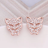Rose Gold Platinum Plated  Earrings Stud AAA Zirconia Push Back  Puma .52" L314