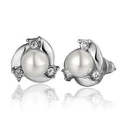 Rose Gold Platinum Plated  Earrings Stud Pearl AAA Zirconia Push Back .4" L260