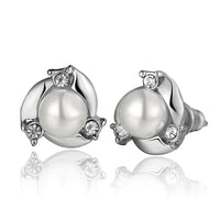 Rose Gold Platinum Plated  Earrings Stud Pearl AAA Zirconia Push Back .4" L260