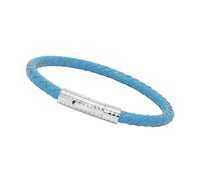 Unisex Men's Genuine  Leather Stainless Steel Magnetic Clasp Bracelet Light Blue