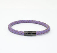 Unisex Men's Genuine  Leather Stainless Steel Magnetic Clasp Bracelet Purple