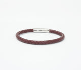 Unisex Men's Genuine Leather Stainless Steel Magnetic Clasp Bracelet Burgundy