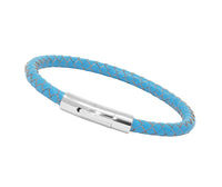 Unisex Men's Genuine  Leather Stainless Steel Magnetic Clasp Bracelet Light Blue