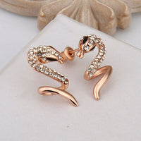 Rose Gold Platinum Plated  Earrings Stud AAA Zirconia Push Back Snake .48" L313