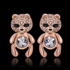 Rose Gold Platinum Plated Black Earrings AAA Zirconia Push Back Bear .44" L320