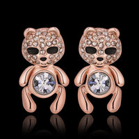 Rose Gold Platinum Plated Black Earrings AAA Zirconia Push Back Bear .44" L320
