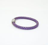 Unisex Men's Genuine  Leather Stainless Steel Magnetic Clasp Bracelet Purple