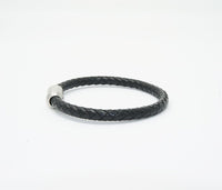 Unisex Genuine Leather Stainless Steel Magnetic Clasp Bracelet Black 8" Inches