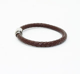 Unisex Men's Genuine Leather Stainless Steel Magnetic Clasp Bracelet Brown