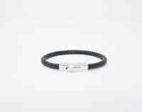 Unisex Genuine Leather Stainless Steel Magnetic Clasp Bracelet Black 8" Inches