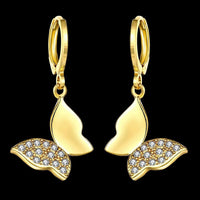 Rose Gold Plated Earrings Drop Dangle AAA Zirconia Leverback Butterfly .6" L231
