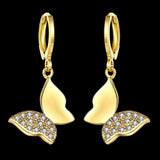 Rose Gold Plated Earrings Drop Dangle AAA Zirconia Leverback Butterfly .6" L231