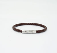 Unisex Men's Genuine Leather Stainless Steel Magnetic Clasp Bracelet Brown