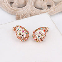 Rose Gold Platinum Plated  Earrings Stud AAA Zirconia Push Back .56" L312