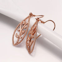 Gold/Rose Gold Plated Earrings Drop Dangle AAA Zirconia FishHook Leaf.4"L227