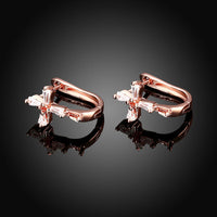 Rose Gold Platinum Plated Earrings AAA Zirconia Latch Back Cross .4" L274