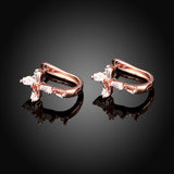 Rose Gold Platinum Plated Earrings AAA Zirconia Latch Back Cross .4" L274