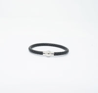 Unisex Genuine Leather Stainless Steel Magnetic Clasp Bracelet Black 8" Inches