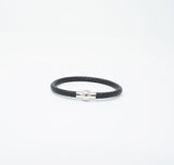 Unisex Genuine Leather Stainless Steel Magnetic Clasp Bracelet Black 8" Inches