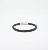 Unisex Genuine Leather Stainless Steel Magnetic Clasp Bracelet Black 8" Inches