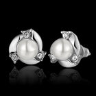 Rose Gold Platinum Plated  Earrings Stud Pearl AAA Zirconia Push Back .4" L260