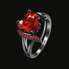 Gold Plated Black Gunmetal P Fashion Ring Red AAA Zirconia Women Heart B314