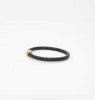 Unisex Genuine Leather Stainless Steel Magnetic Clasp Bracelet Black 8" Inches